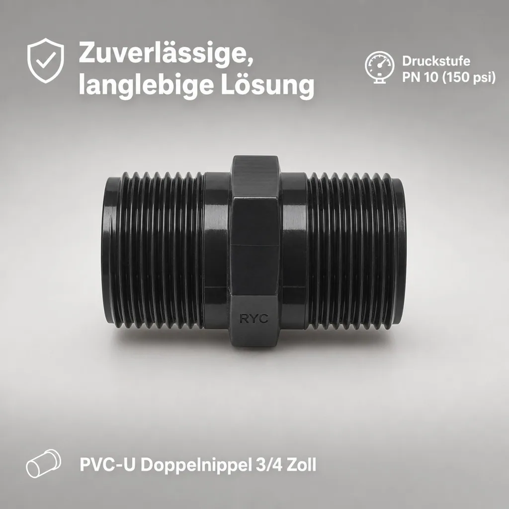 PVC Fittinge, PVC Doppelnippel 3/4 Zoll, AG x AG, PVC-U