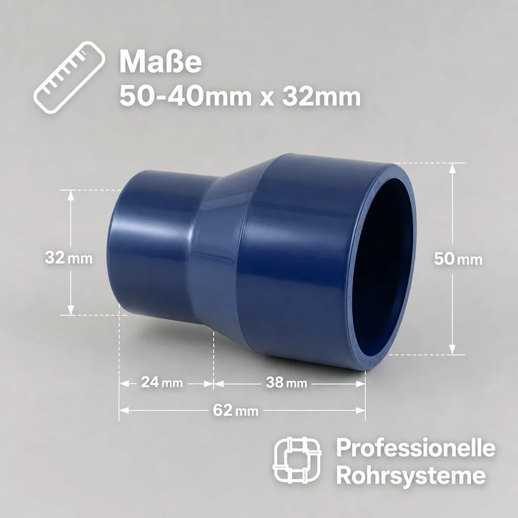 PVC Reduzierung 50-40x32mm, PN16, Hart PVC Klebefitting