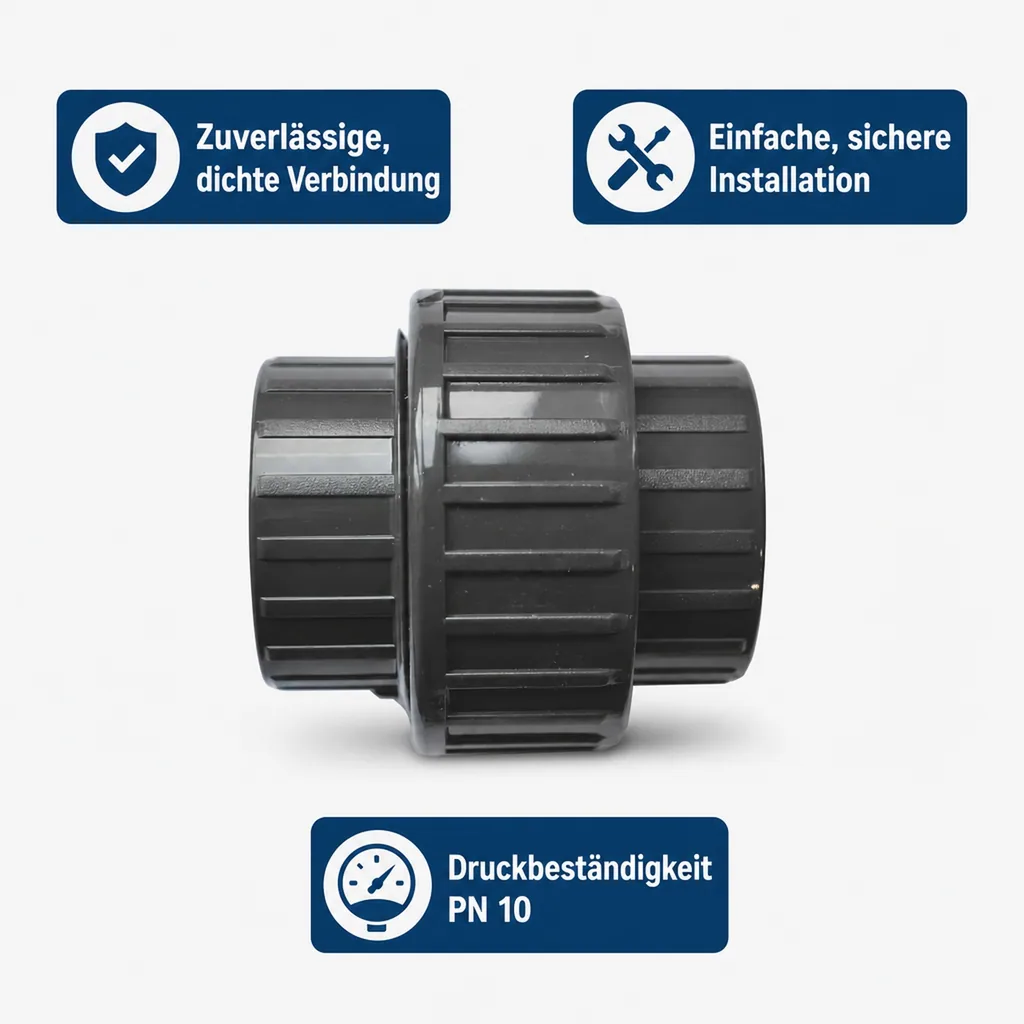 PVC Fitting 20mm, PVC-U Verschraubung, Klebemuffe 1/2 Zoll