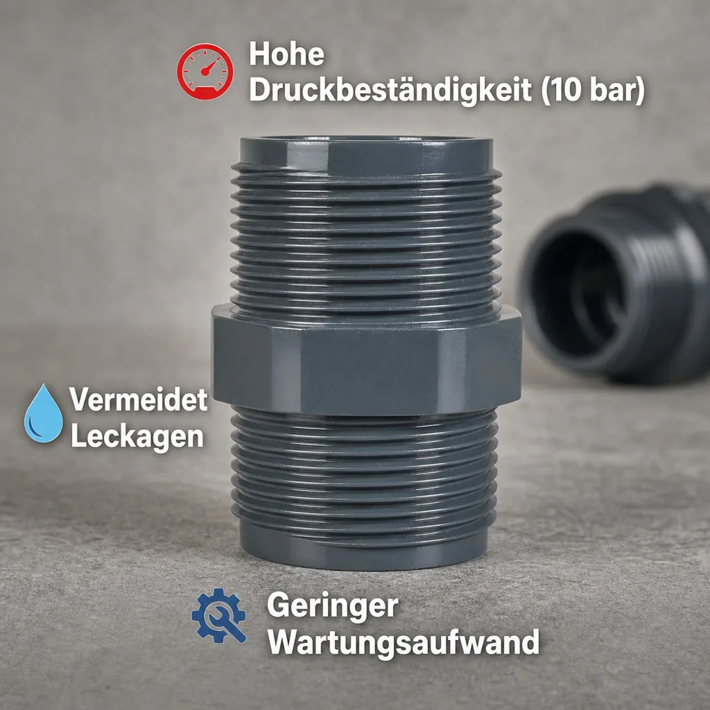 PVC Fitting, Doppelnippel 1 1/2 Zoll, PVC-U AG x AG, Rohrverbinder