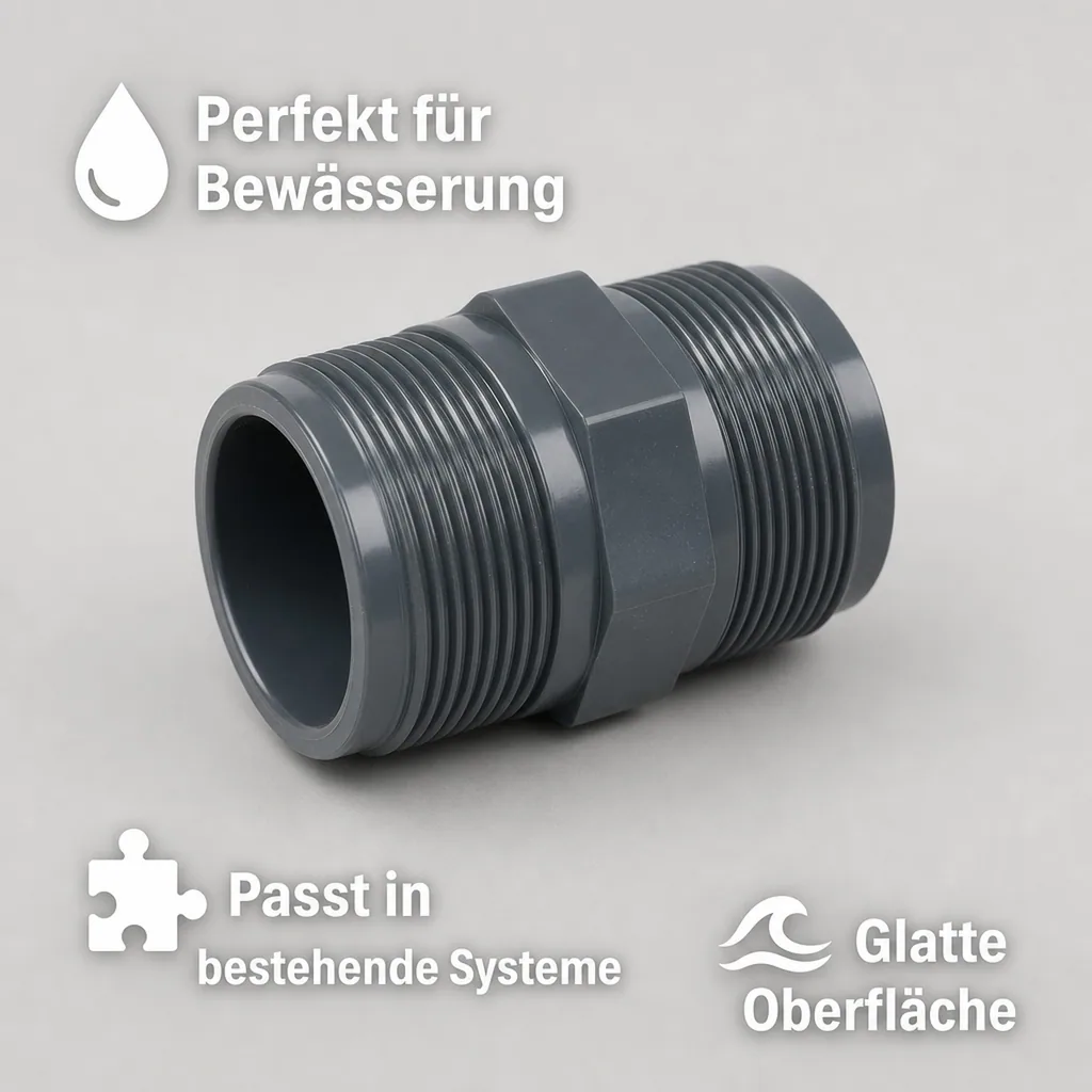 PVC Fitting, Doppelnippel 1 1/2 Zoll, PVC-U AG x AG, Rohrverbinder