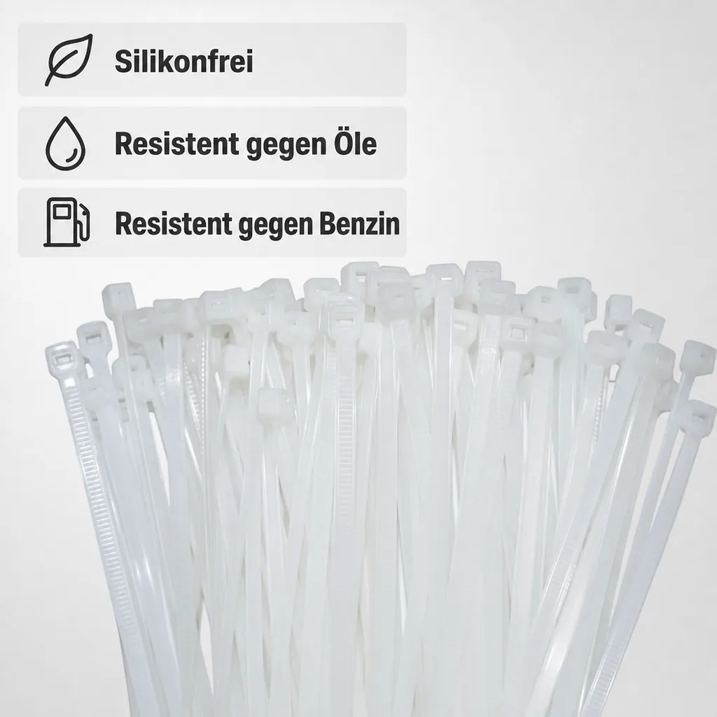 100 Kabelbinder 200x2,5mm Natur (weiss) PA6.6