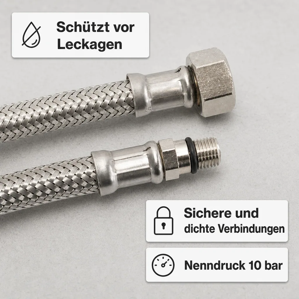 Panzerschlauch, DN8, 300mm, M10, Edelstahl, flexibel, DVGW