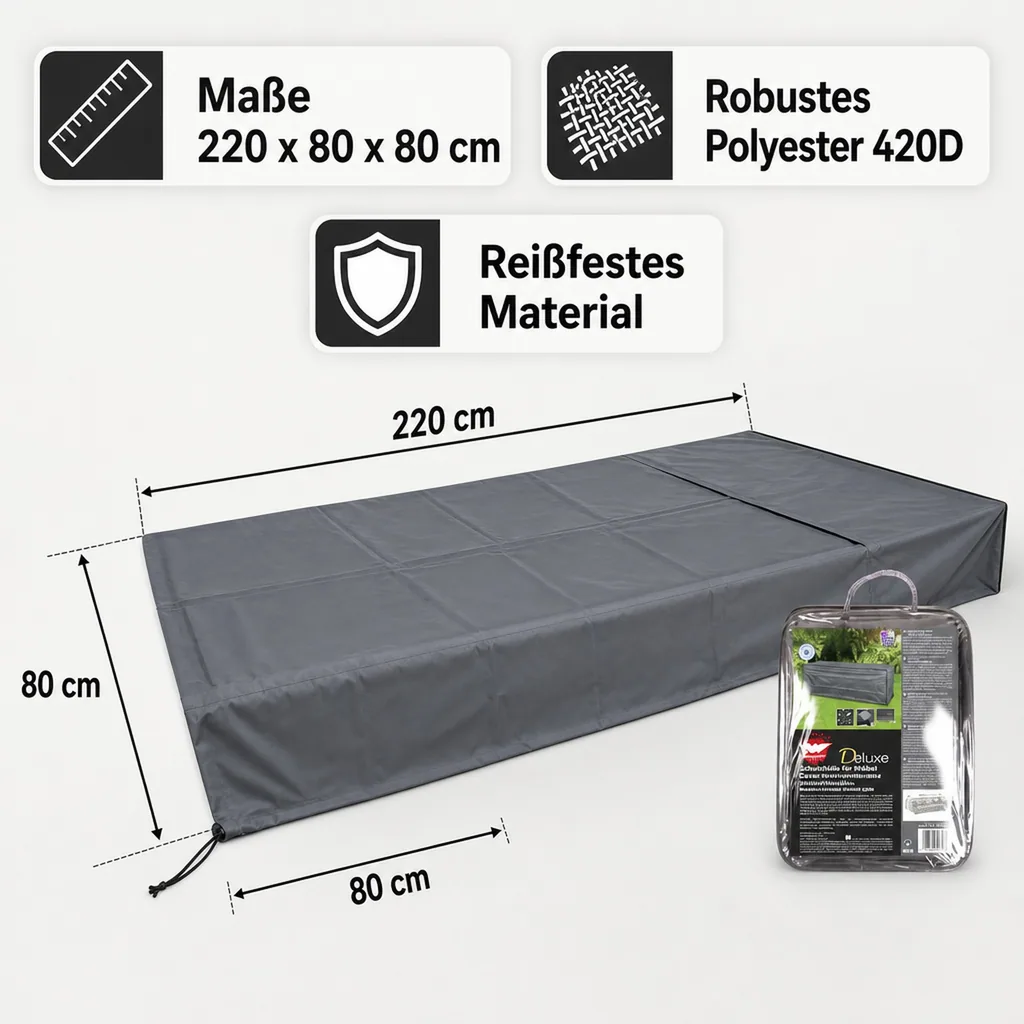 Schutzhülle Gartenmöbel, Rattan Sofa 3er Deluxe, Abdeckplane wetterfest 220x80x80