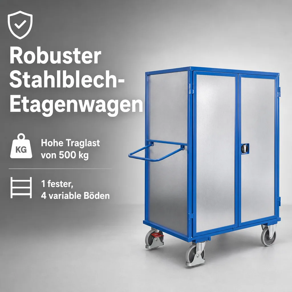 Etagenwagen, Stahlblechwagen mit Türen, 500 kg Traglast