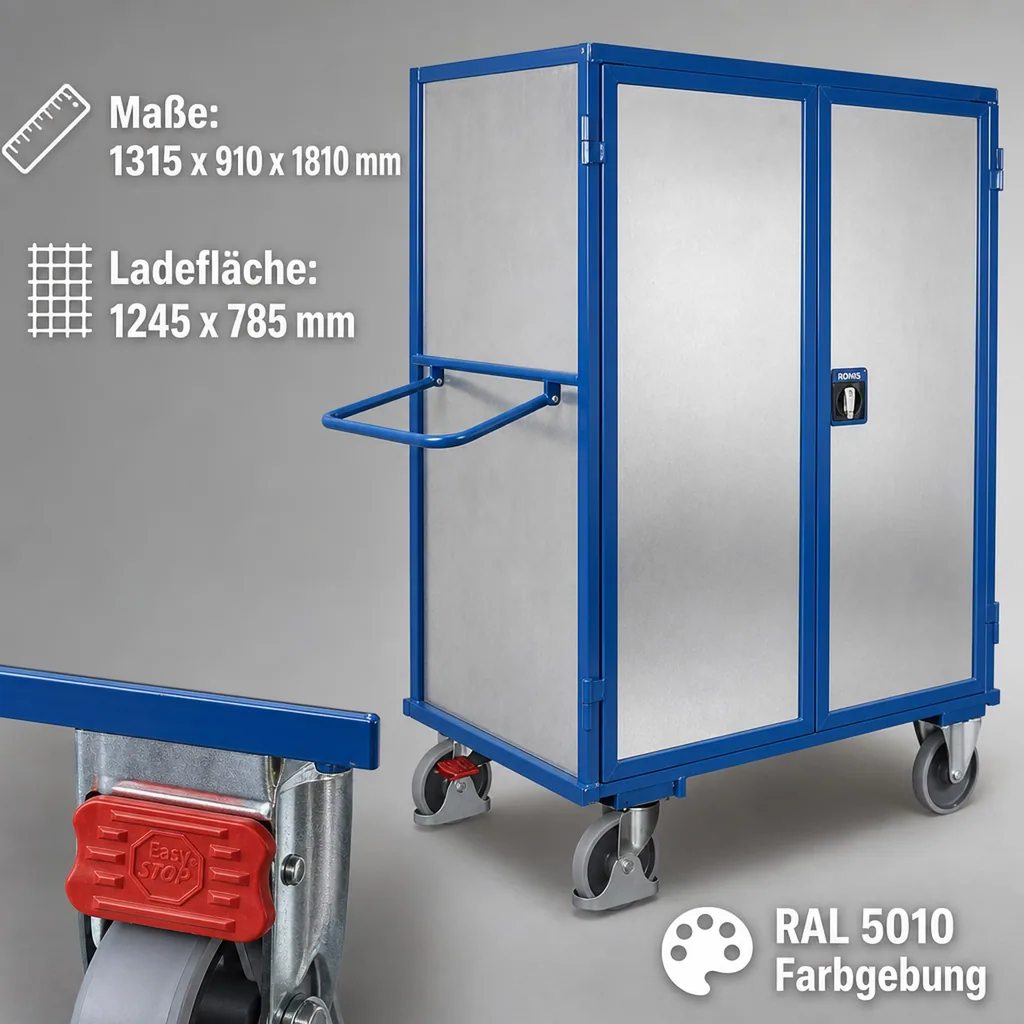 Etagenwagen, Stahlblechwagen mit Türen, 500 kg Traglast
