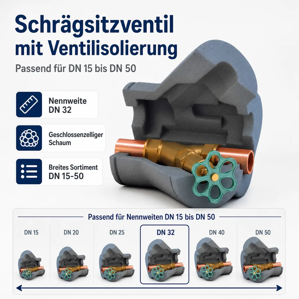 Schrägsitzventil, Ventilisolierung, DN 32