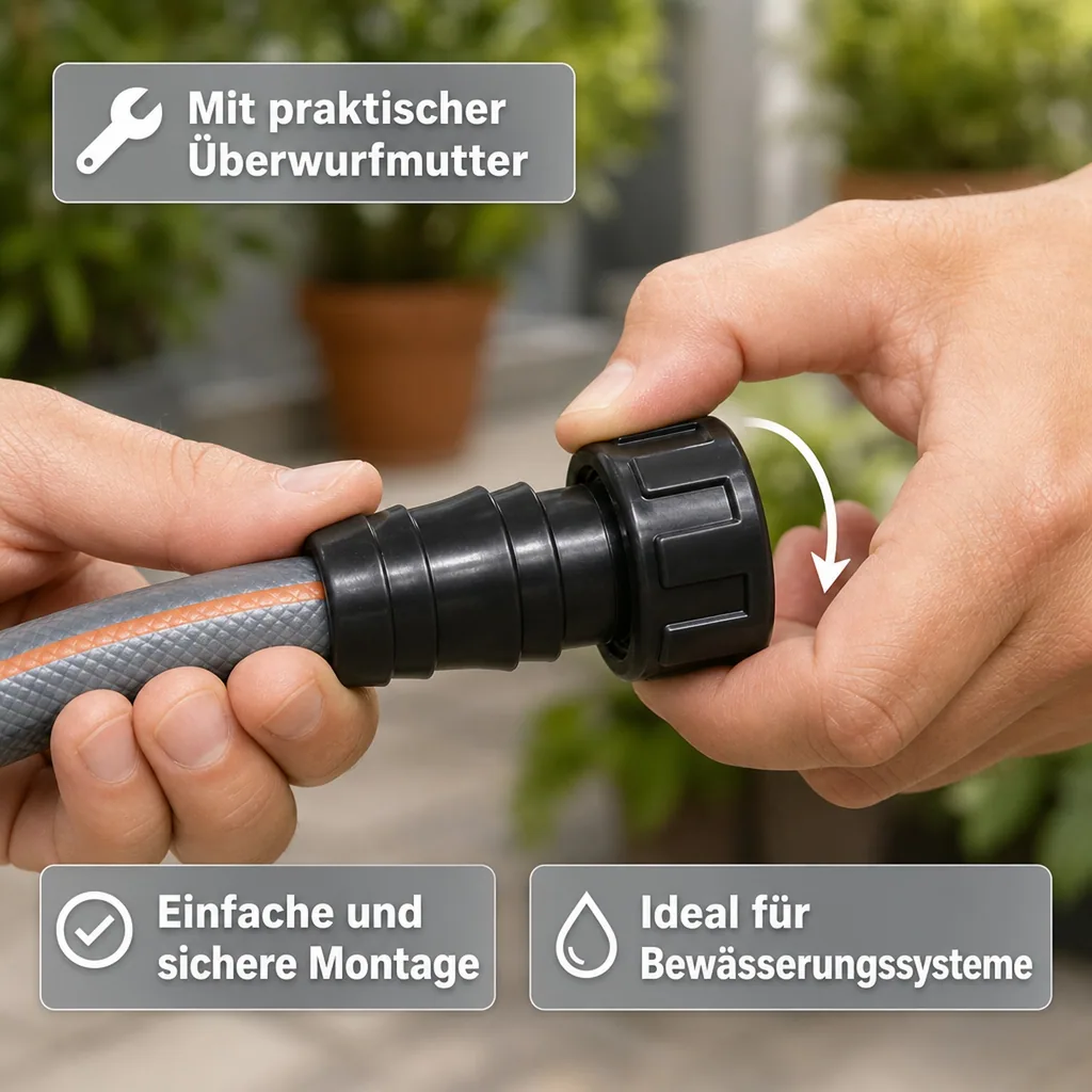 PVC Schlauchtülle 32mm, mit Überwurfmutter, Schlauchanschluss 1 1 2 zoll