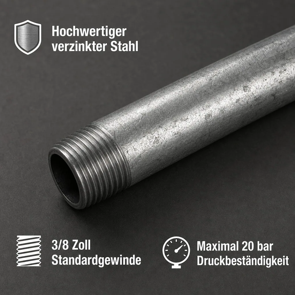 Rohrnippel verzinkt, Gewindefitting, Stahl, 3/8 Zoll, 40mm