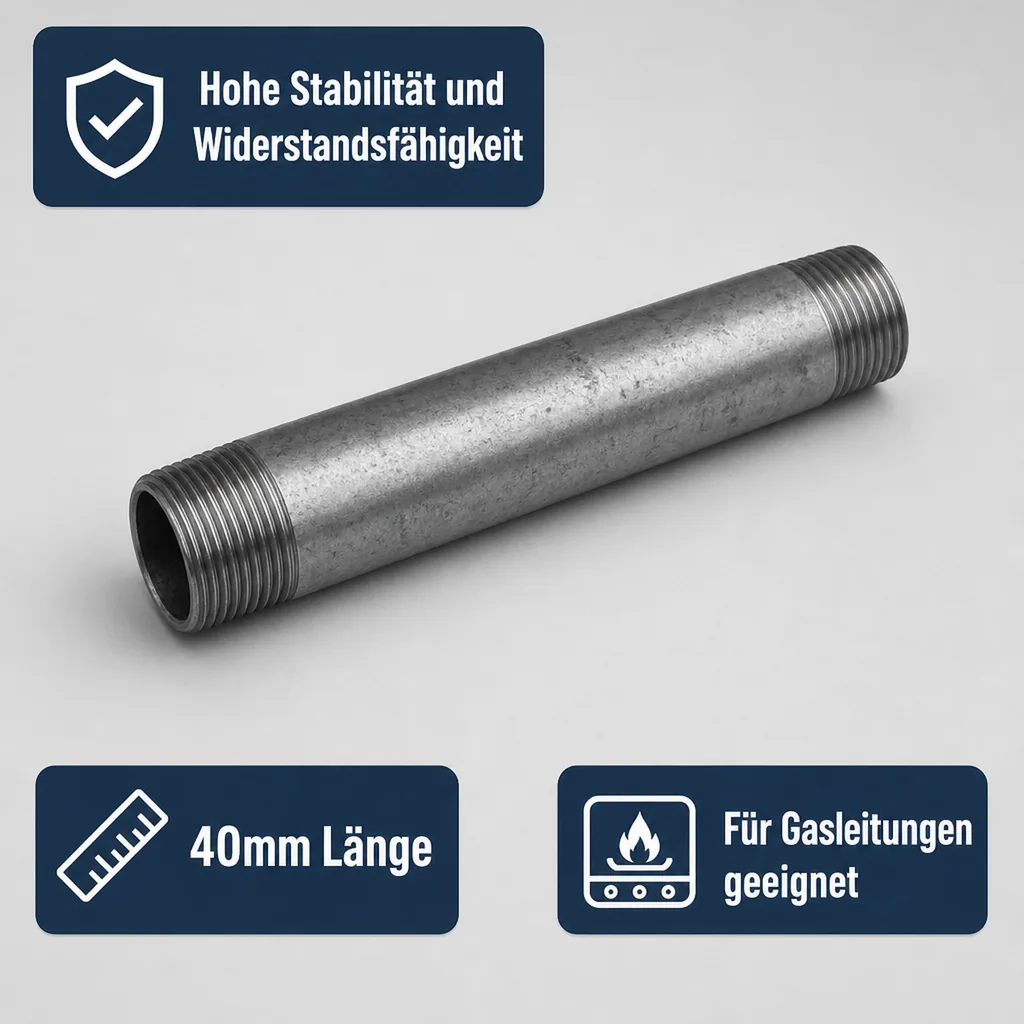 Rohrnippel verzinkt, Gewindefitting, Stahl, 3/8 Zoll, 40mm