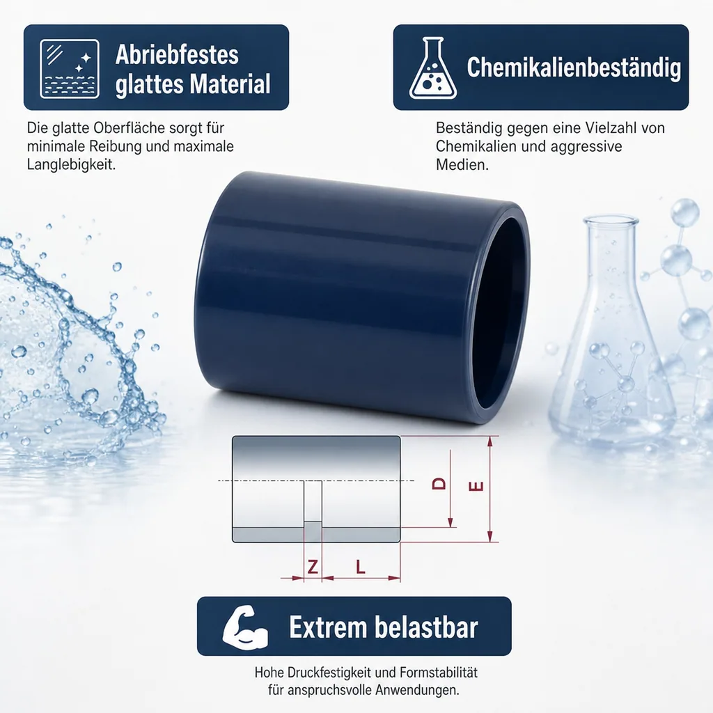 PVC Fittinge, Klebemuffe 40 mm, PN16, PVC-U Rohrverbinder