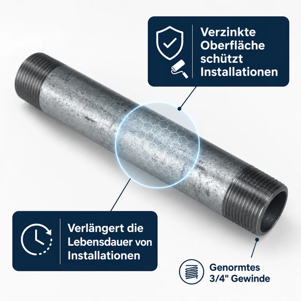 Rohrnippel, Gewindefitting verzinkt, 3/4" AG x 3/4" AG, 40 mm