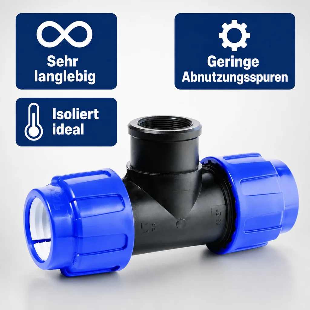 PP PE Rohr Verschraubung T-Stück 20 x 1/2" IG x 20