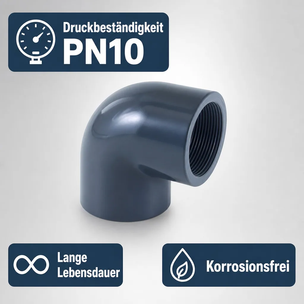 PVC Winkel 90 Grad, PVC-U Winkel, 1 Zoll IG, PN10