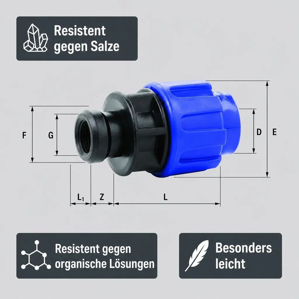 PP PE Rohr Verschraubung Kupplung 20 x 3/4" IG