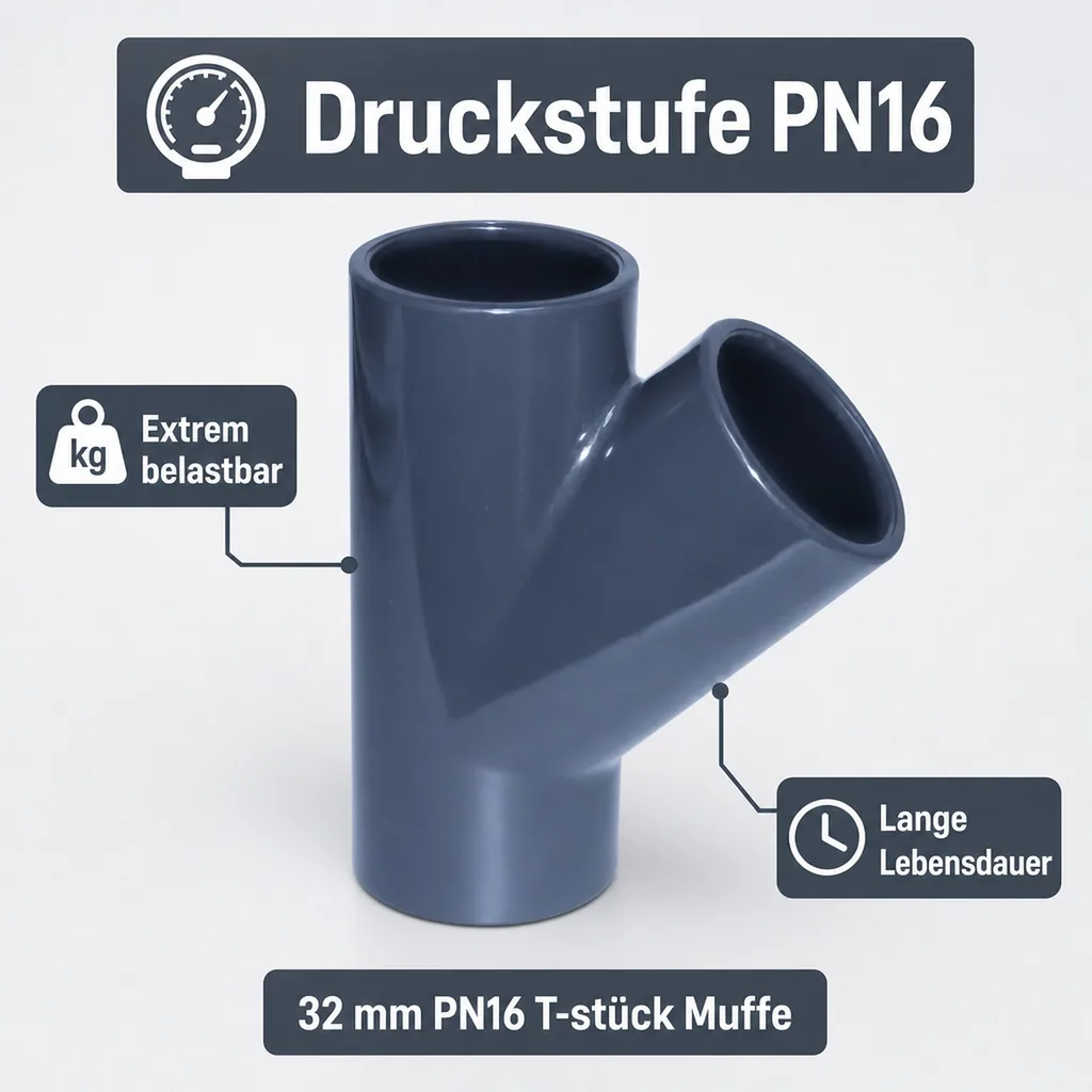 PVC Fittinge, PVC Rohrverbinder, T-Stück Muffe 32 mm PN16, 45 Grad