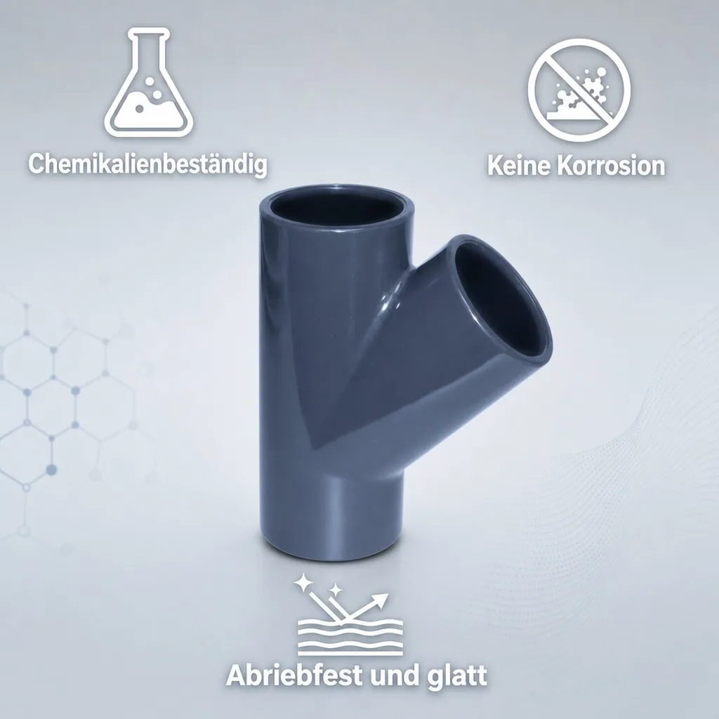 PVC Fittinge, PVC Rohrverbinder, T-Stück Muffe 32 mm PN16, 45 Grad