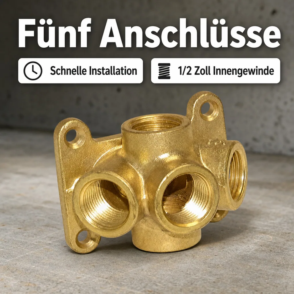 Druckluft Wanddose Messing 5-fach, 1/2 Zoll Innengewinde