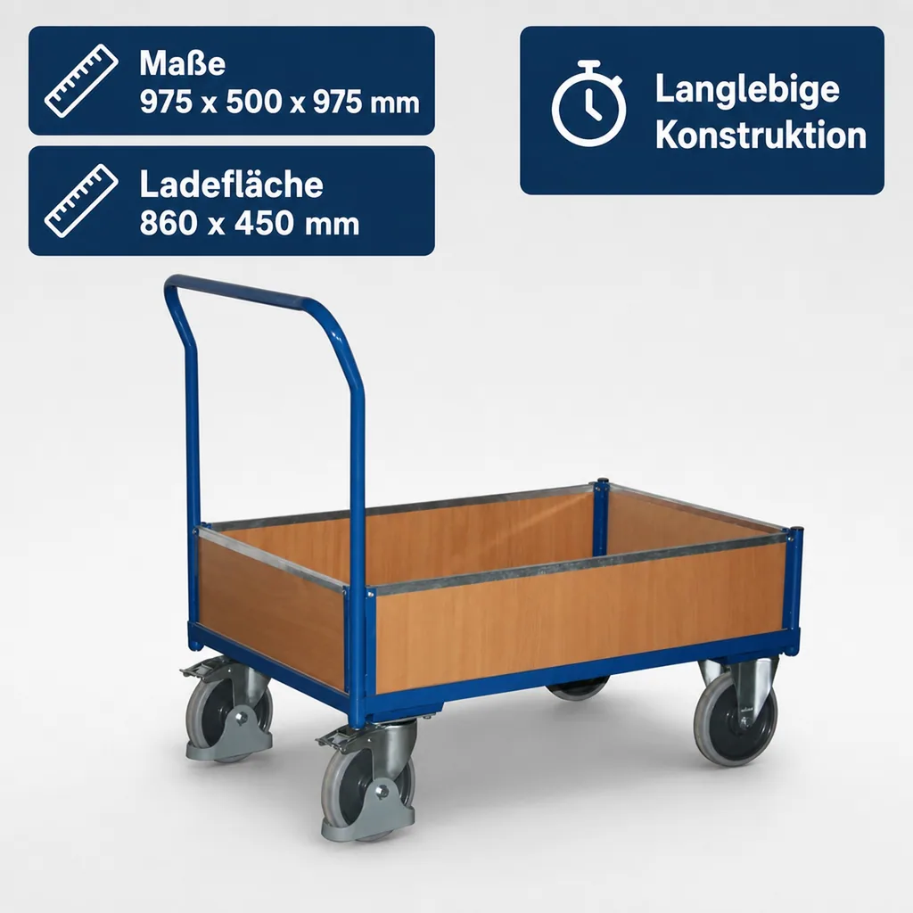 Transportwagen, Kastenwagen / Bügelwagen Typ S, EasySTOP, 400 kg Traglast