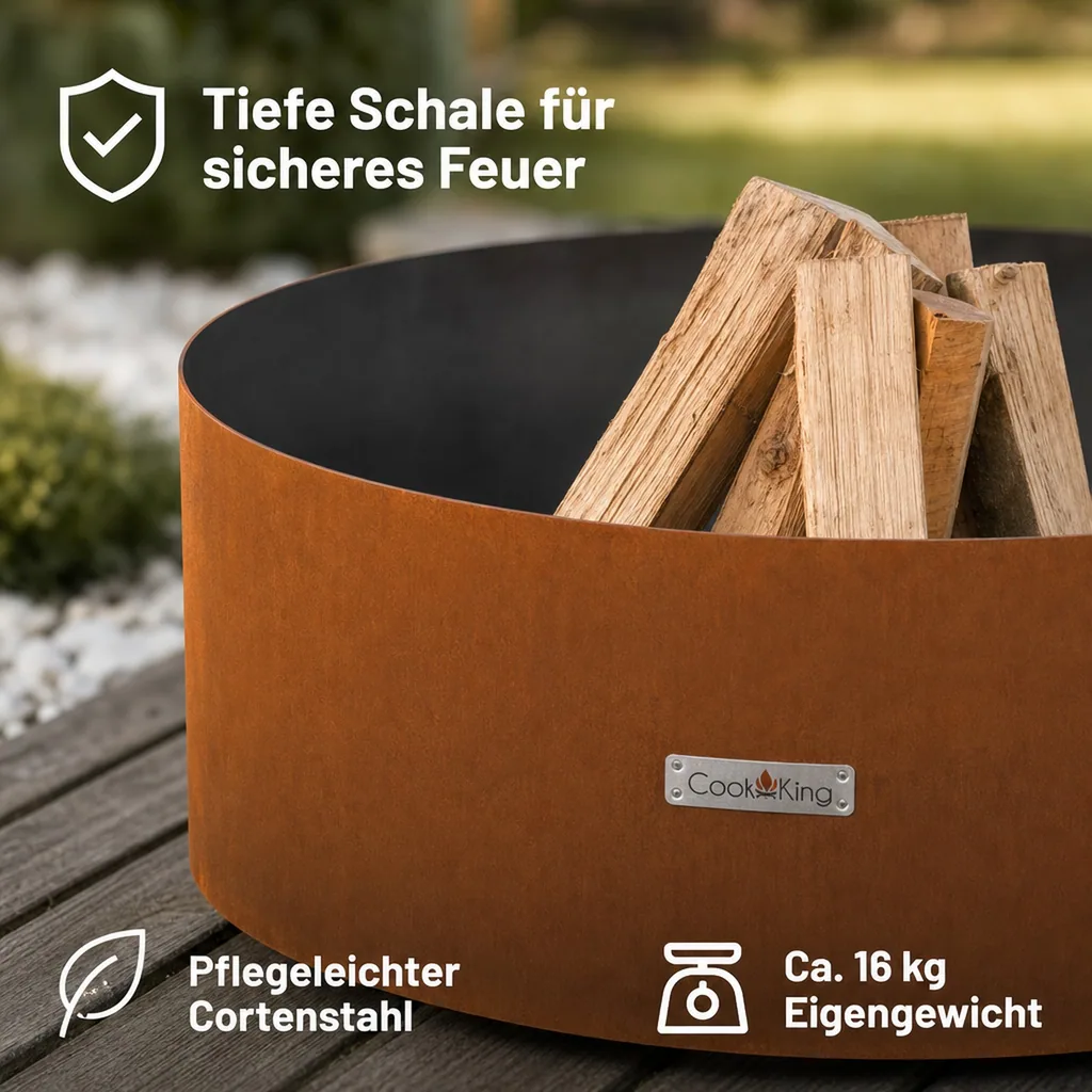 Feuerschale 70 cm, Gartenfeuerschale, Cortenstahl, Feuerstelle Garten