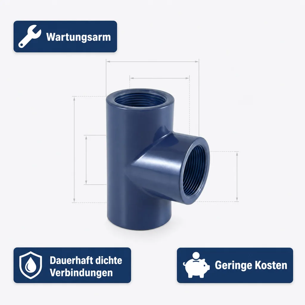 PVC Fitting, T-Stück, 1 1/2 Zoll, PN10, Rohrverbinder