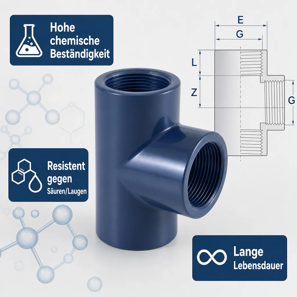 PVC Fitting, T-Stück, 1 1/2 Zoll, PN10, Rohrverbinder