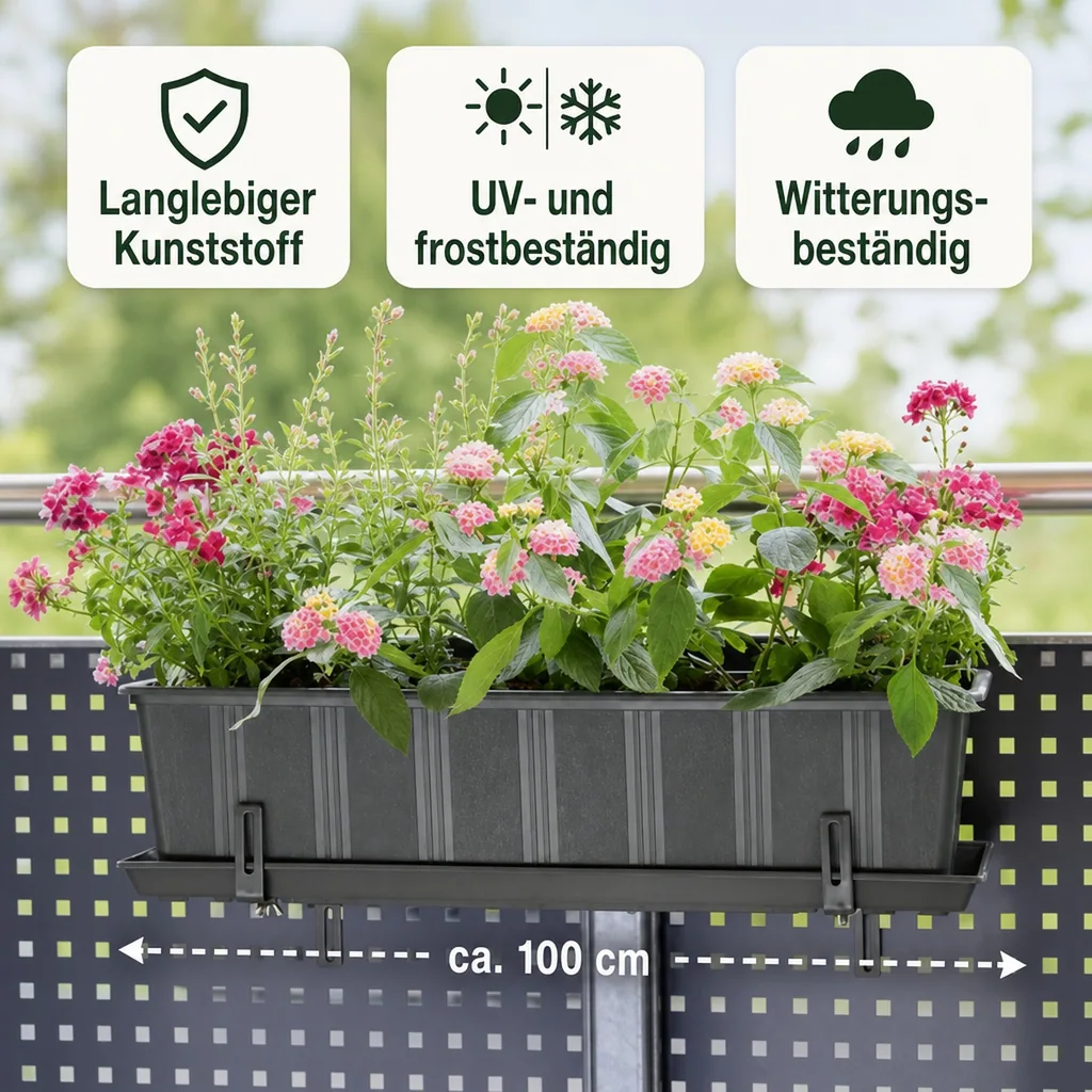Blumenkasten 100 cm, anthrazit, Kunststoff, Balkon
