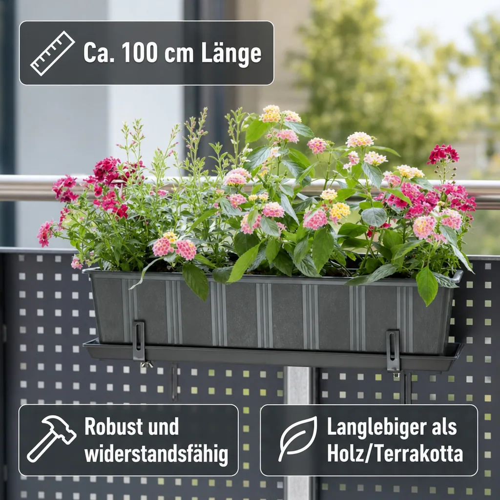 Blumenkasten 100 cm, anthrazit, Kunststoff, Balkon