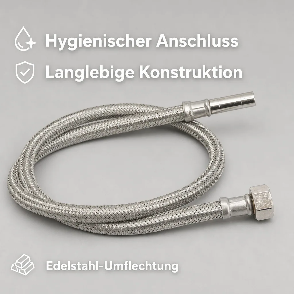 Panzerschlauch, Edelstahl, DN8, 3/8 Zoll, 1000mm, Trinkwasser, DVGW