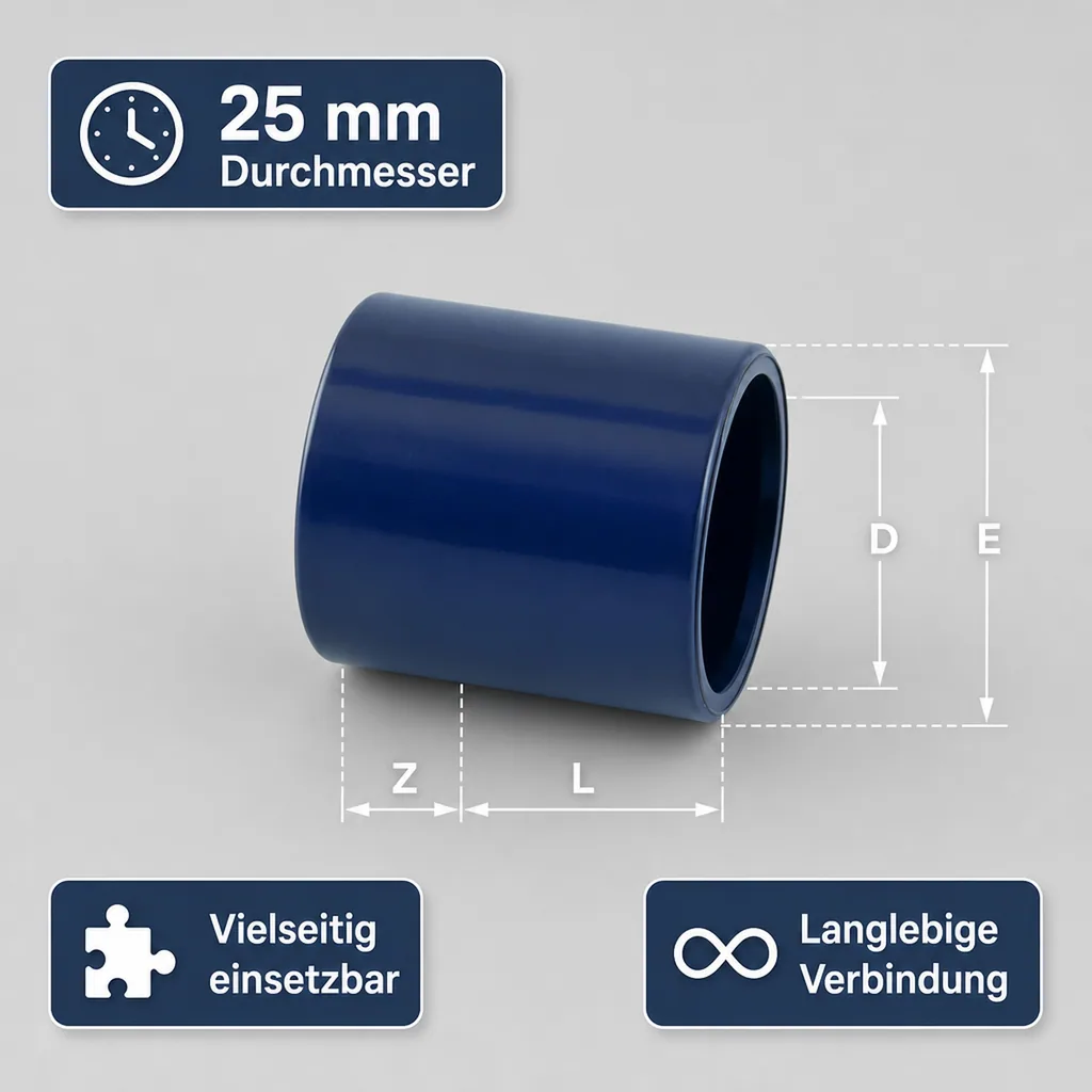 PVC Klebemuffe 25 mm, PN16, Rohrverbinder
