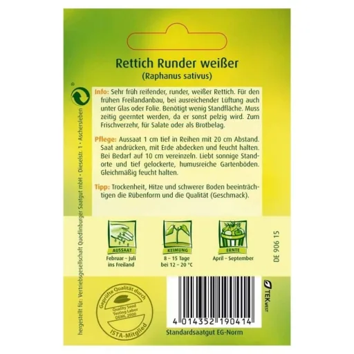 Rettich Samen kaufen, Runder weißer Rettich