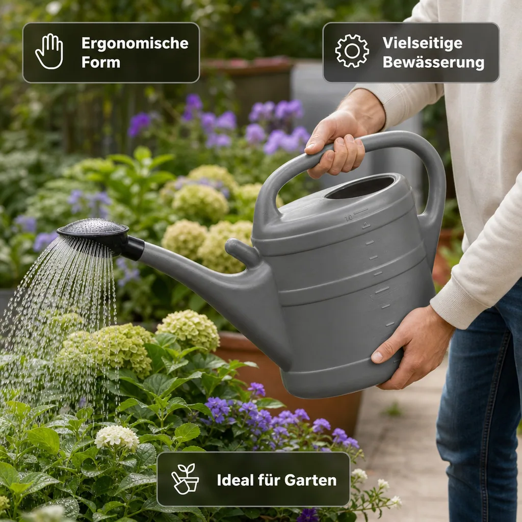 Gießkanne 10 Liter, anthrazit, Kunststoff, Garten, mit Brause