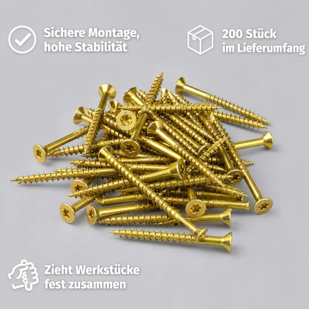 Spanplattenschrauben 4,5x70, 200 Stück, Senkkopf, Teilgewinde