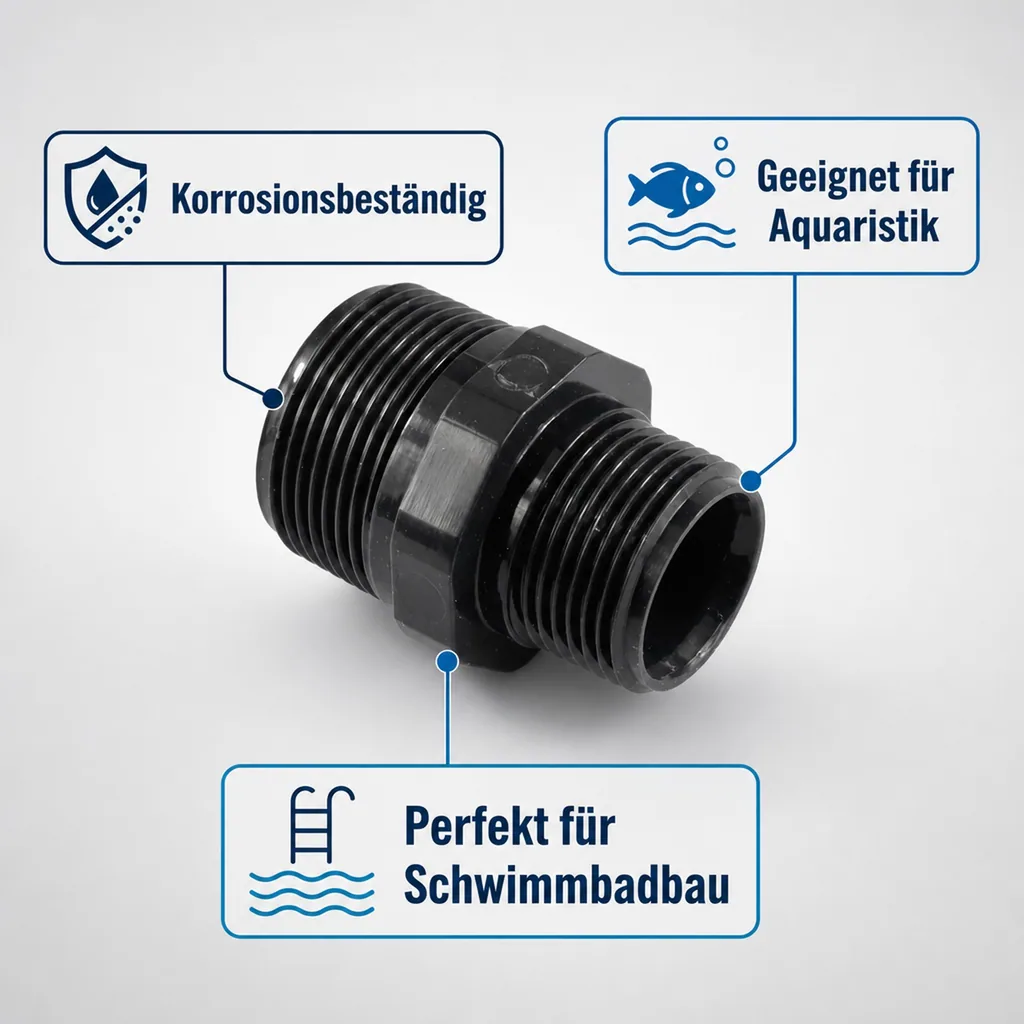 PVC Fittinge, Reduzier Doppelnippel, PVC-U Doppelnippel reduziert AG 1 1/4" x 1"