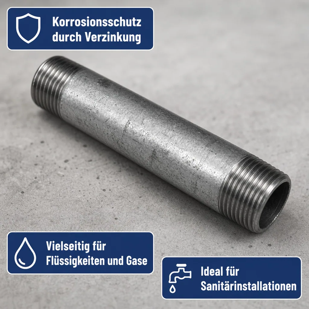 Gewindefitting Rohrnippel verzinkt 1/4" AG x 1/4" AG 60 mm