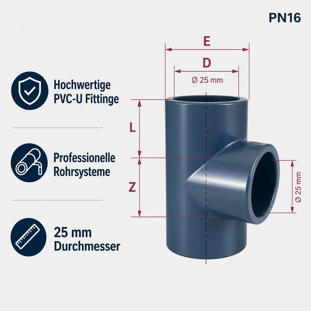 PVC Fittinge, PVC T-Stück Muffe 25mm, PN16
