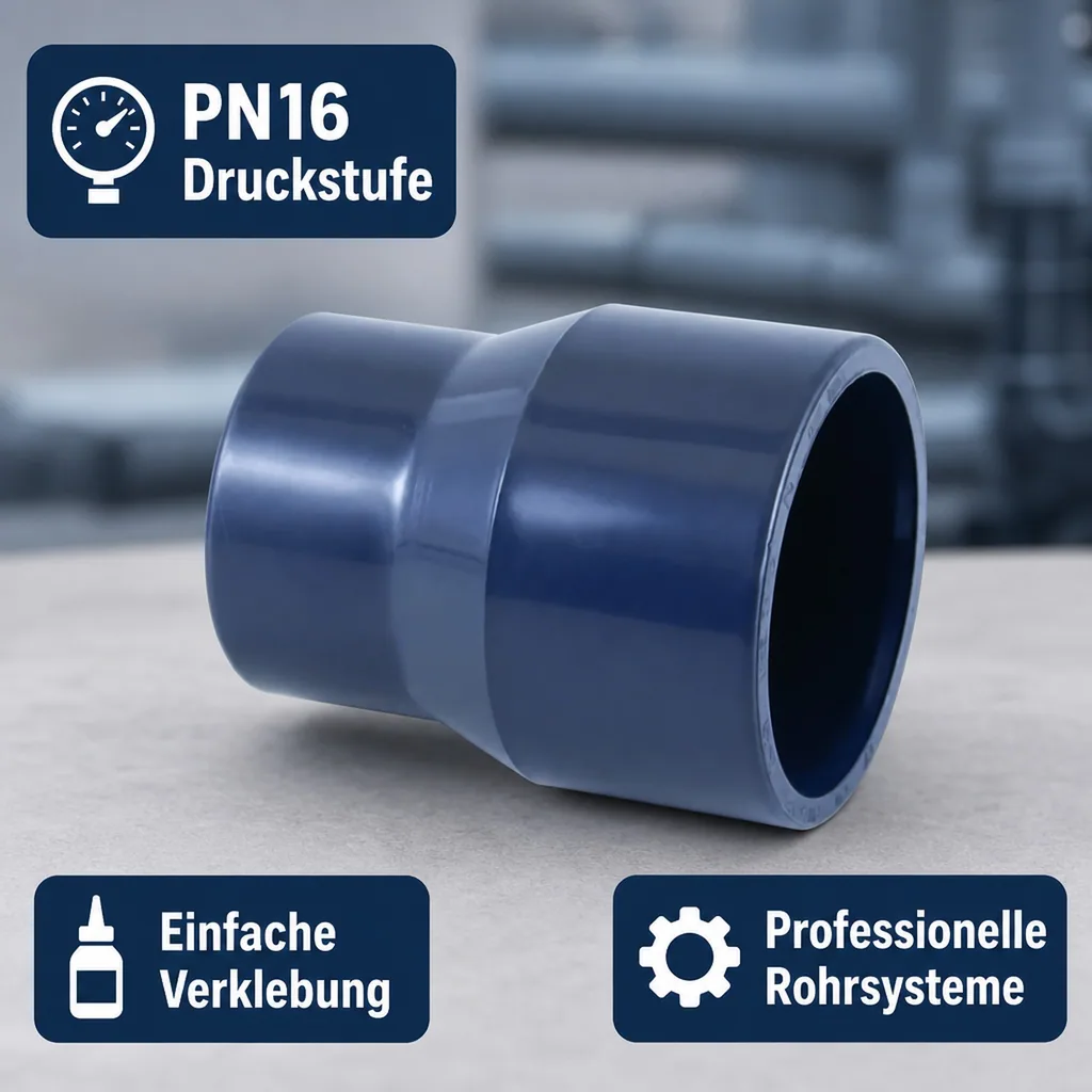 PVC - U Reduktion lang 50-40mm x 25 mm PN16
