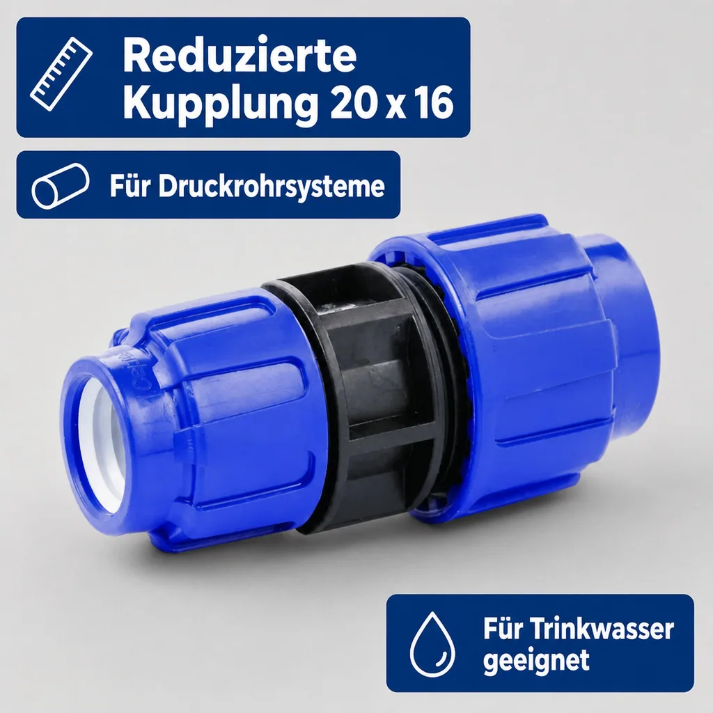 PP PE Rohr Verschraubung Kupplung reduziert 20 x 16