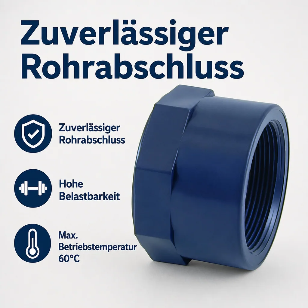 PVC U Kappe, 1 1/4 Zoll Innengewinde, PN10