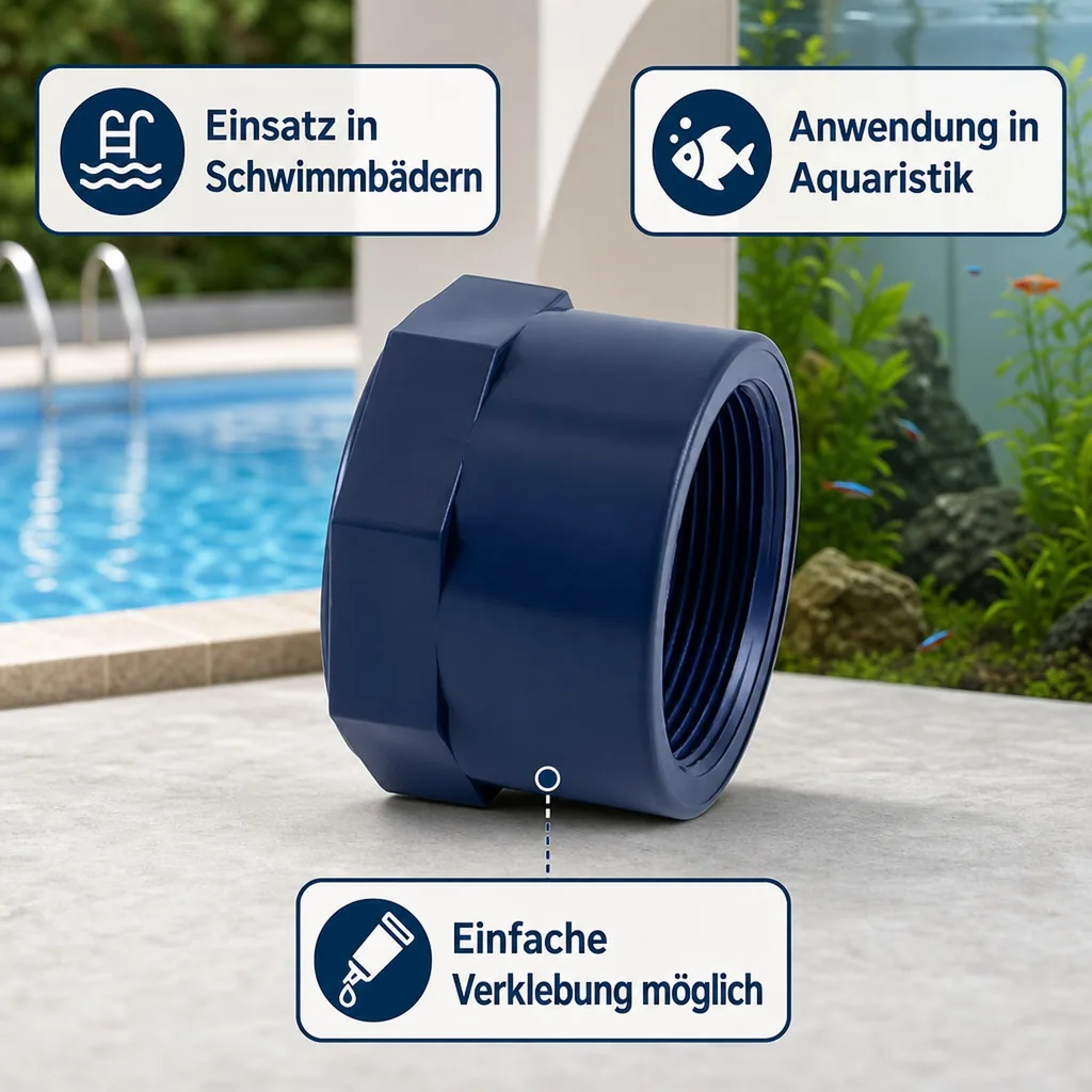 PVC U Kappe, 1 1/4 Zoll Innengewinde, PN10