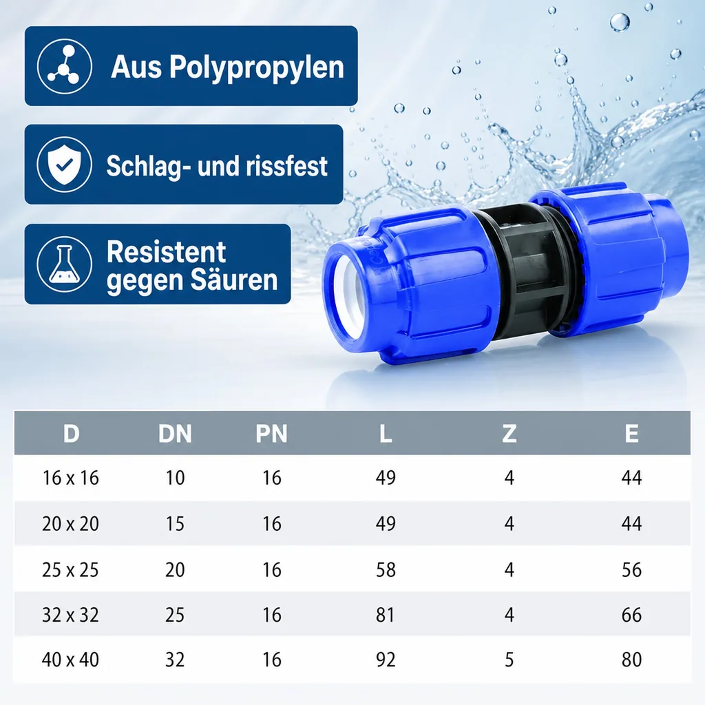 PP PE Rohr Verschraubung Kupplung Muffe 32 x 32