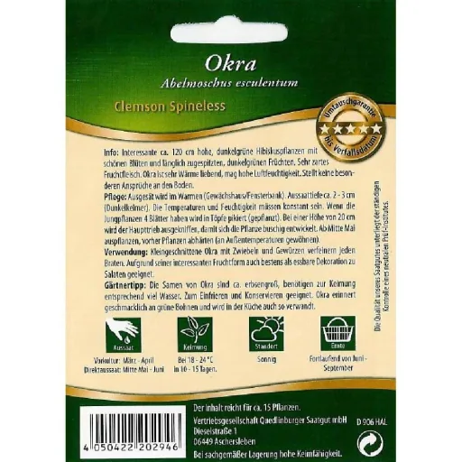 Okra Samen, Clemson Spineless, Okra anbauen