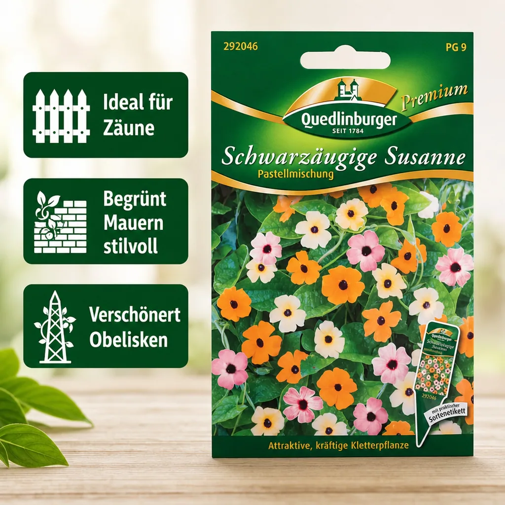 Schwarzäugige Susanne Samen, Kletterpflanze Pastell Selektion, einjährige Kletterpflanze