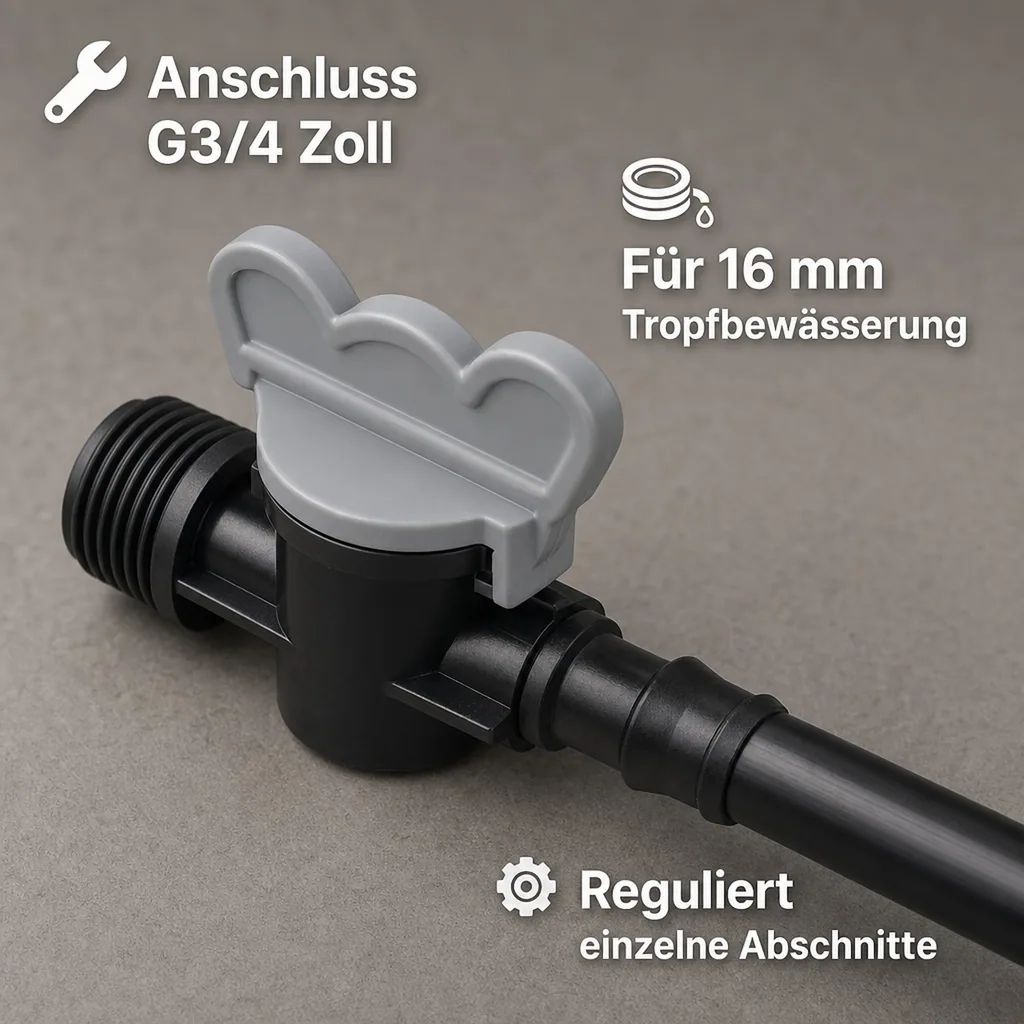 Ventil mit Aussengewinde-Anschluss HYDRO 16 mm / G3/4"