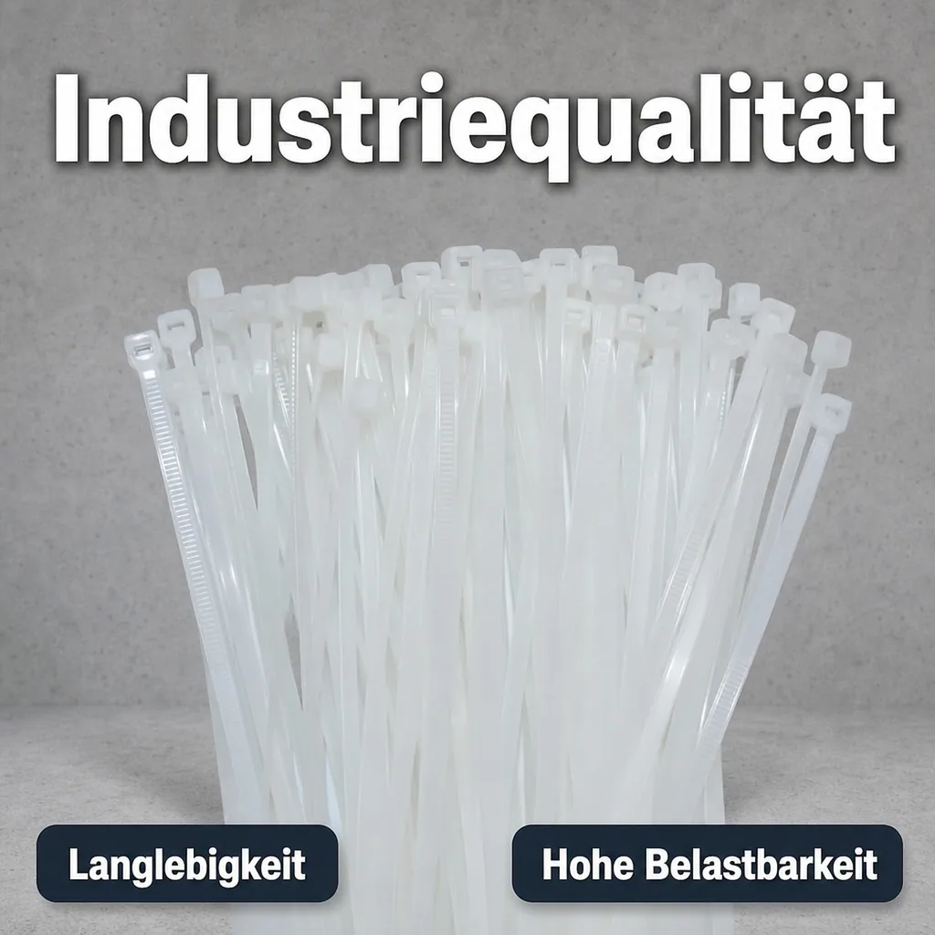 Kabelbinder 100 Stk. 300x7,6mm, Natur Weiß, PA6.6, Industrie Qualität