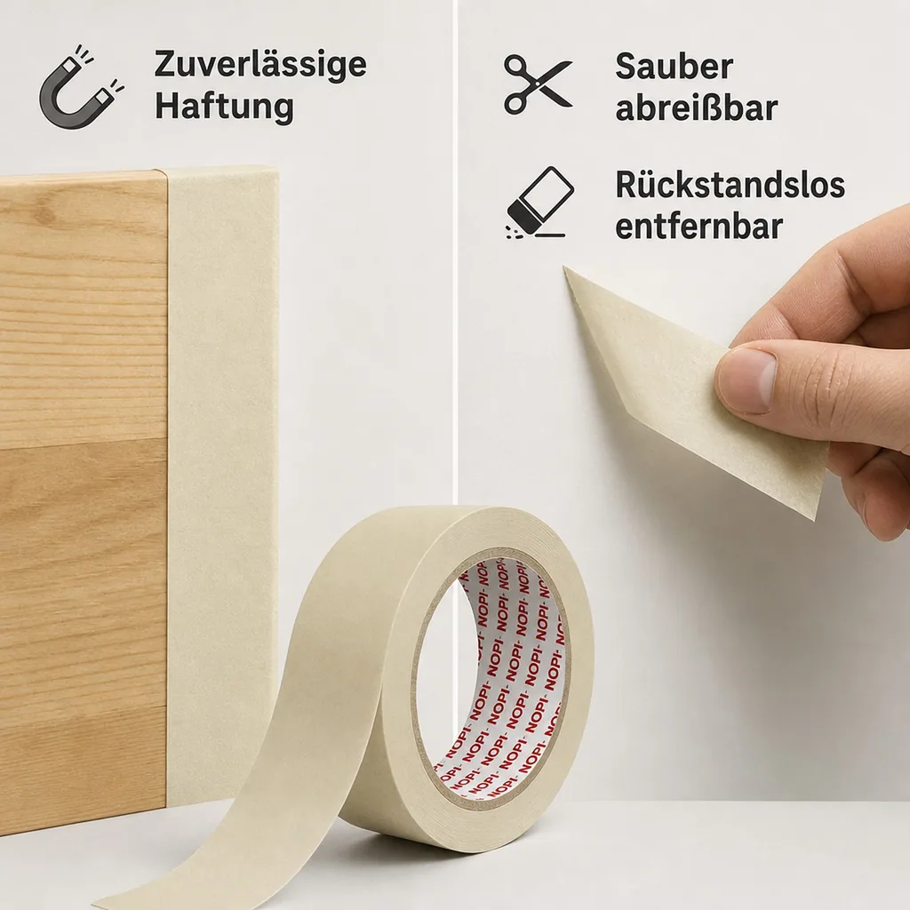 Kreppband, Abdeckband Papier, 19 mm x 50 m, hellbeige