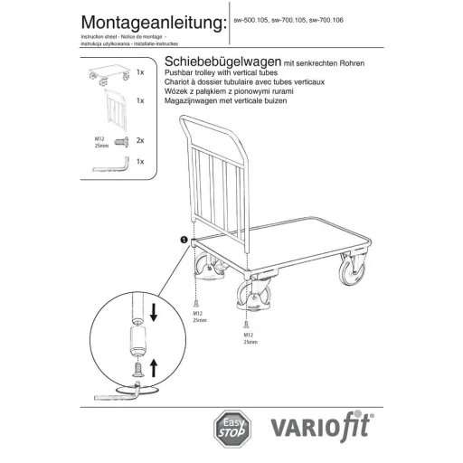 Schiebebügelwagen 400 kg, Transportwagen, Werkstattwagen mit EasySTOP