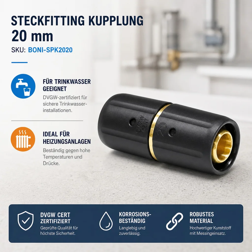 Steckfitting, Kupplung 20mm, Rohrkupplung