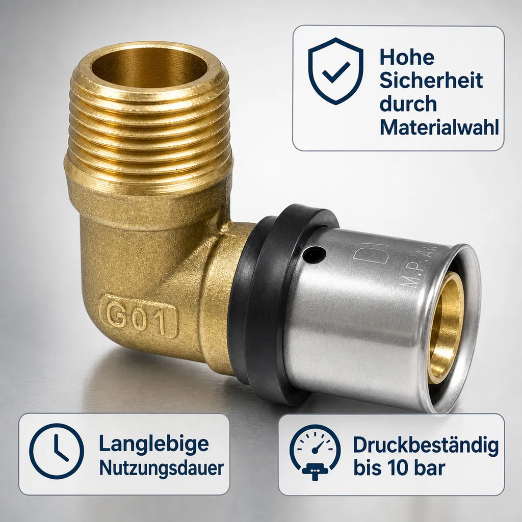 Pressfitting, Übergangswinkel 26 x 3, 3/4 Zoll AG, Winkel