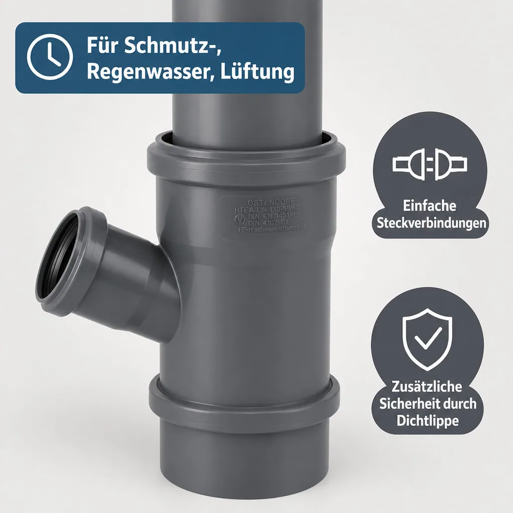 HT Abzweig 110, HT Rohr, Abwasserrohr, 67 Grad, Rohrverbinder